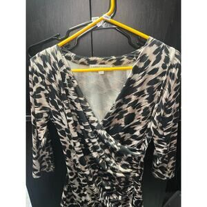 Larry Levine Animal Print Ruched Faux Wrap Top